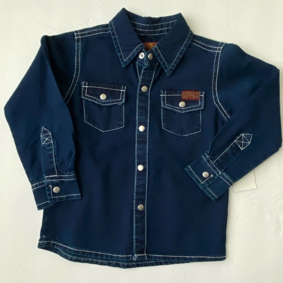 7 For All Mankind Dark Wash Denim Front Snap Closure Shirt Toddler Size 2T NWT - Picture 1 of 5